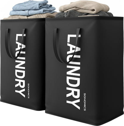 SONGMICS Laundry Hamper, 80L Foldable Basket, 2 Pack, Water-Repellent