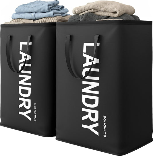 SONGMICS Laundry Hamper, 80L Foldable Basket, 2 Pack, Water-Repellent