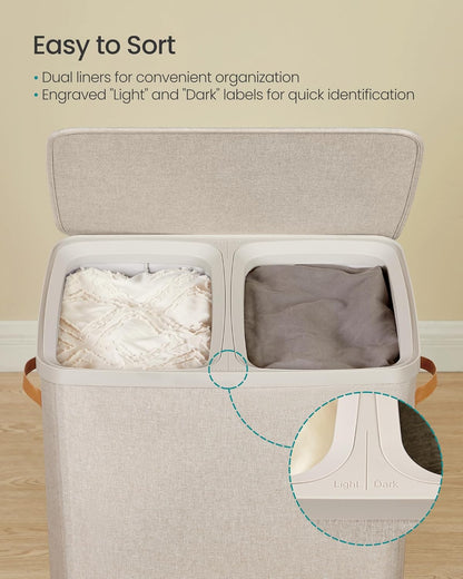SONGMICS Laundry Basket, 170L Laundry Hamper with Lid, 2 Removable Bags