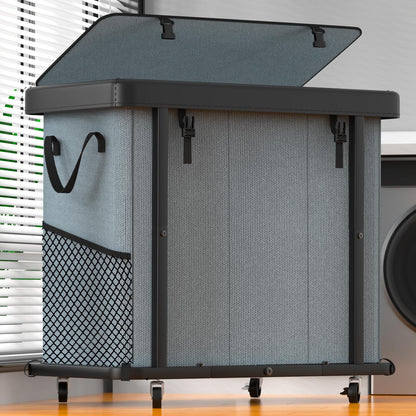Laundry Hamper with Wheels,150L Leather Patchwork Clothes Hamper Black