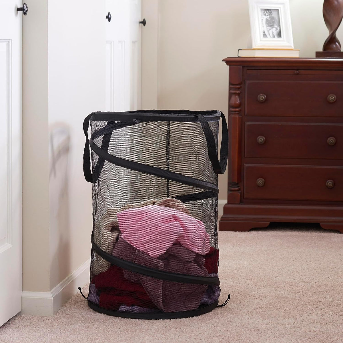 Household Essentials 2026 Pop-Up Collapsible Mesh Laundry Hamper | Black, 25" H