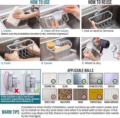 TAILI Sponge Holder for Kitchen Sink with Strong Suction Cup-Silver