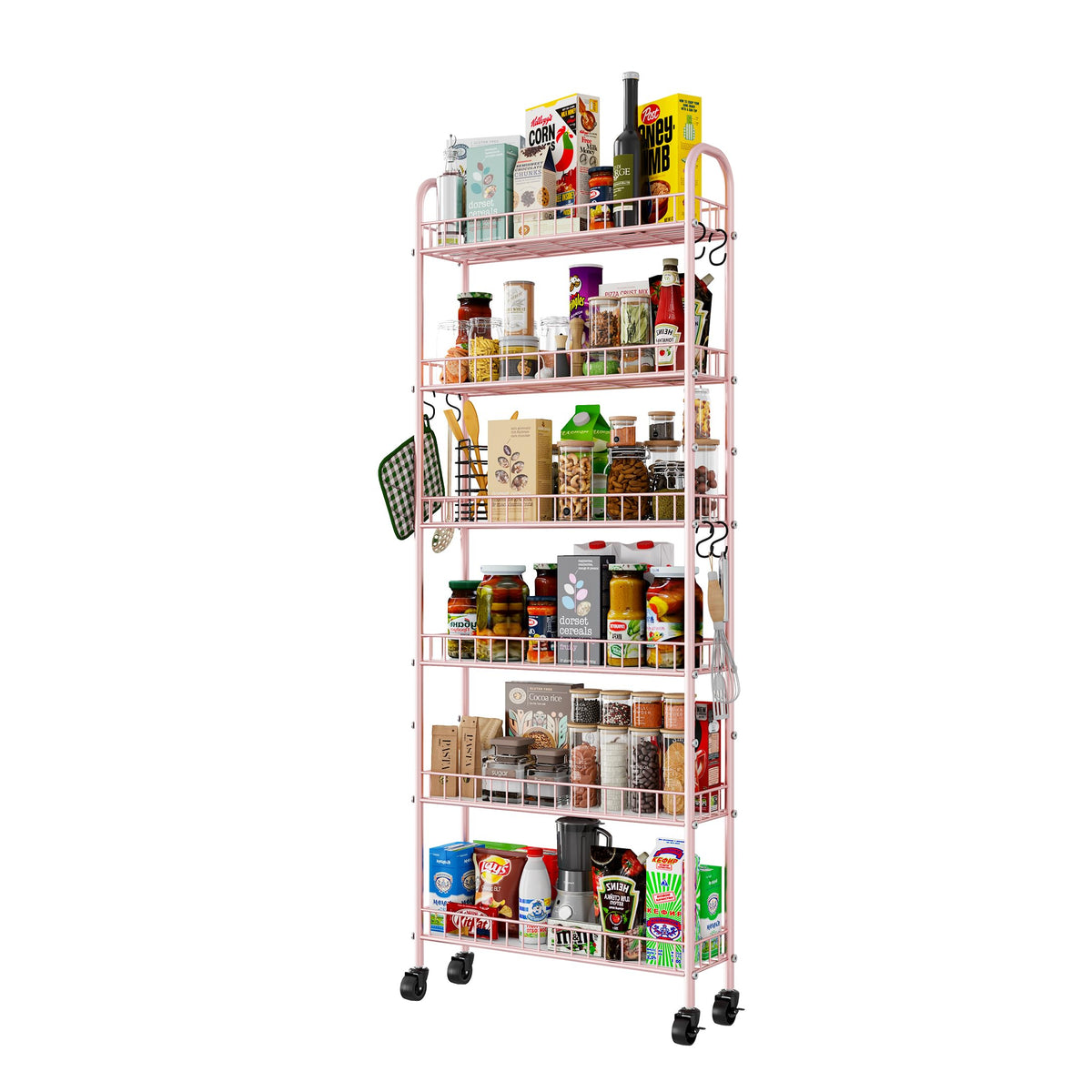 Slim Rolling Storage Cart with Wheels, Metal 6 Tier Spice Rack Mobile Shelving Unit Organizer Kitchen Utility Cart for Office Bathroom Kitchen Laundry Room Narrow Places (6inches)