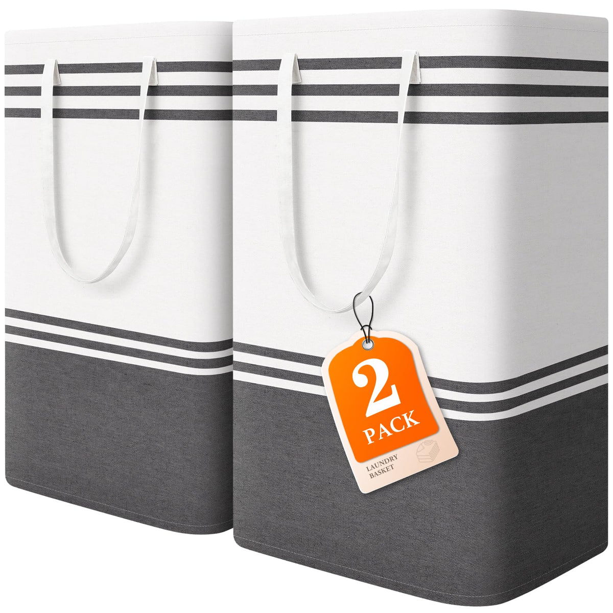 2 Pack Large Laundry Baskets, Laundry Hampers for Dorm, Bathroom, Room 75L