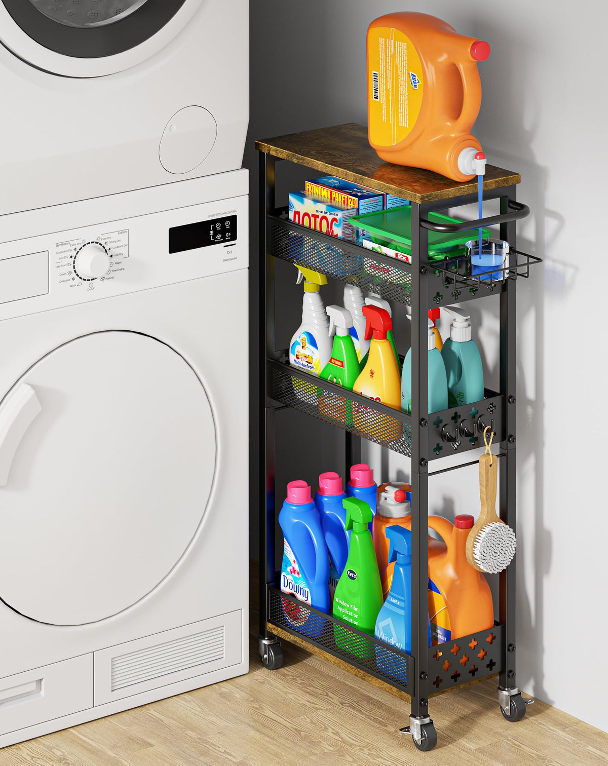 OKZEST Slim Bathroom Organizers and Storage Cart with Toilet Paper Holder