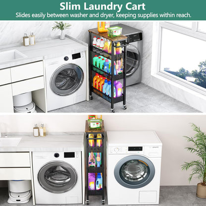 Vivihomety 4-Tier Slim Utility Rolling Laundry Cart with Wheels, Metal