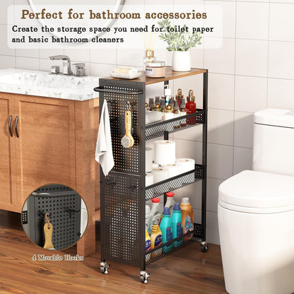 Utility Slim Storage Cart 4 Tier Rolling Laundry Room Organization Cart：