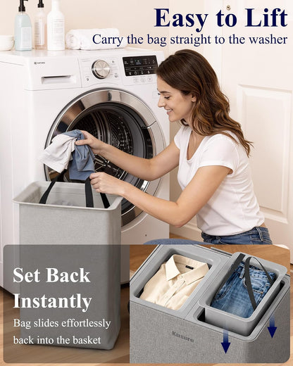 Kitsure Laundry Hamper with Lid 160L, 2-Compartment Sorter, Removable Bags