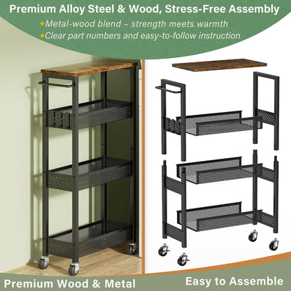 OKZEST 4-Tier Slim Rolling Storage Cart for Kitchen, Laundry Room, Bathroom