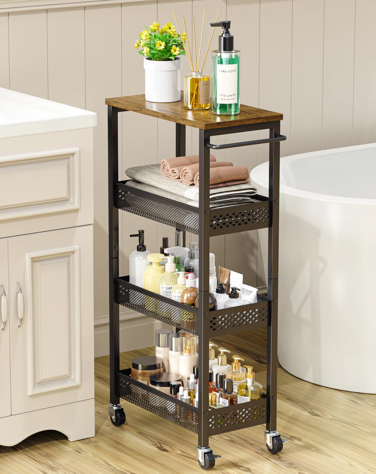 OKZEST 4-Tier Slim Rolling Storage Cart for Kitchen, Laundry Room, Bathroom