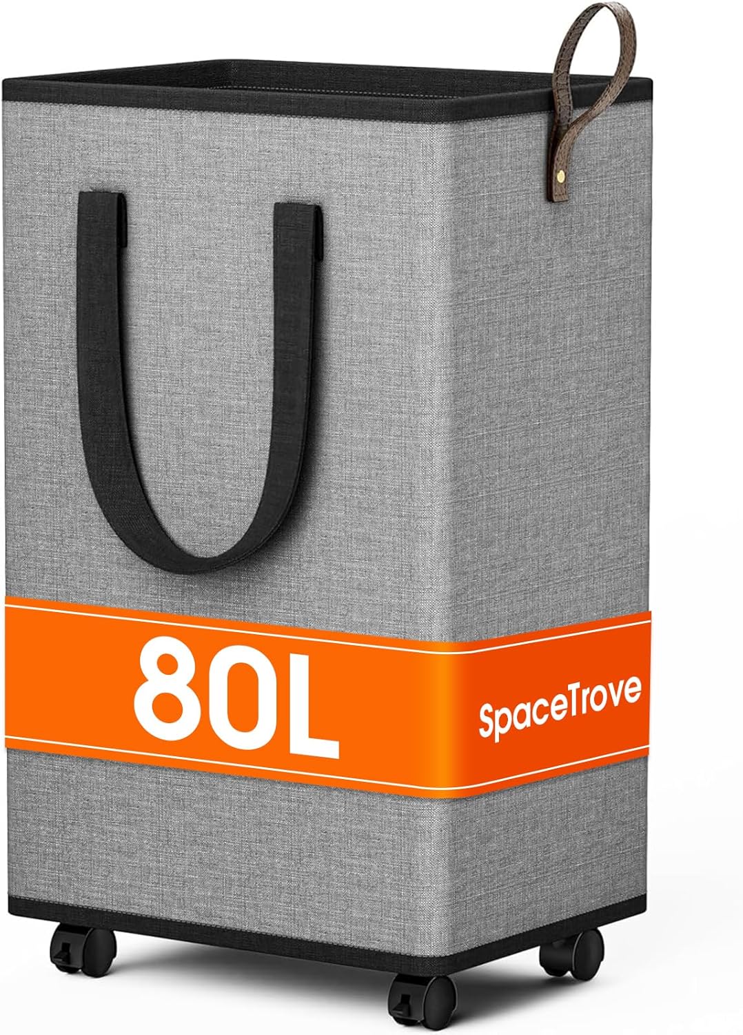 SpaceTrove Rolling Laundry Basket with Wheels, Laundry Hamper, 80L, Grey