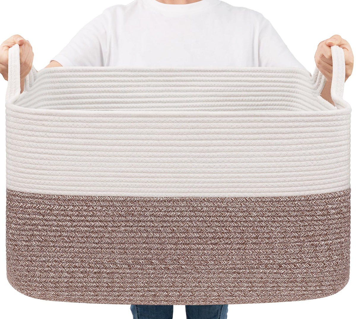 Goodpick Large Woven Rope Blanket Basket, Rectangle, Black, 75L