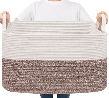 Goodpick Large Woven Rope Blanket Basket, Rectangle, Black, 75L