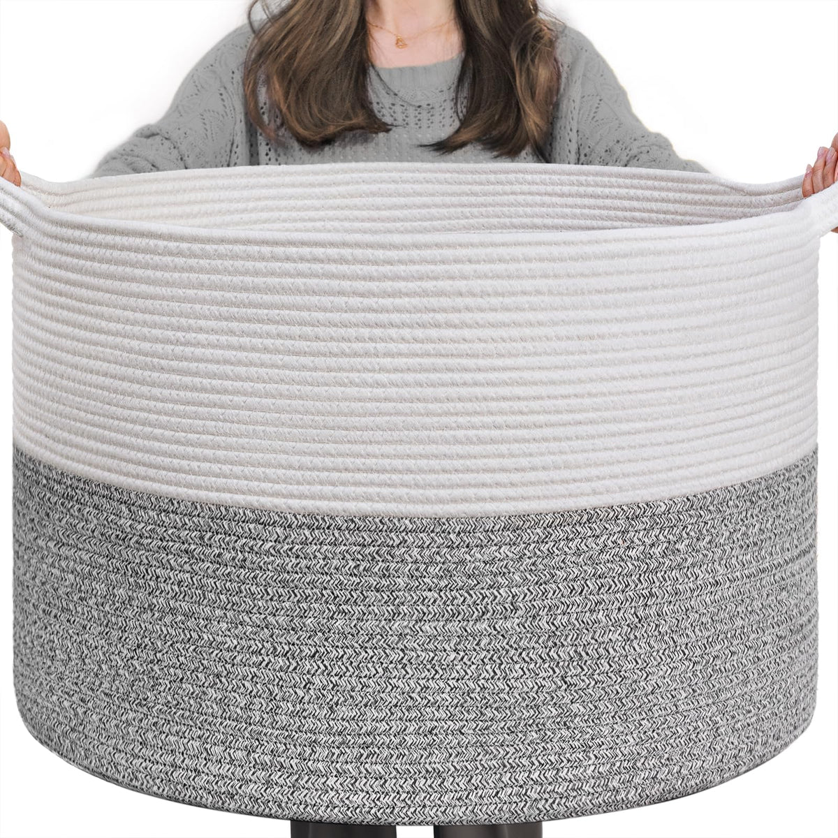 INDRESSME XXXLarge Woven Rope Blanket Basket Living Room Brown, 90L