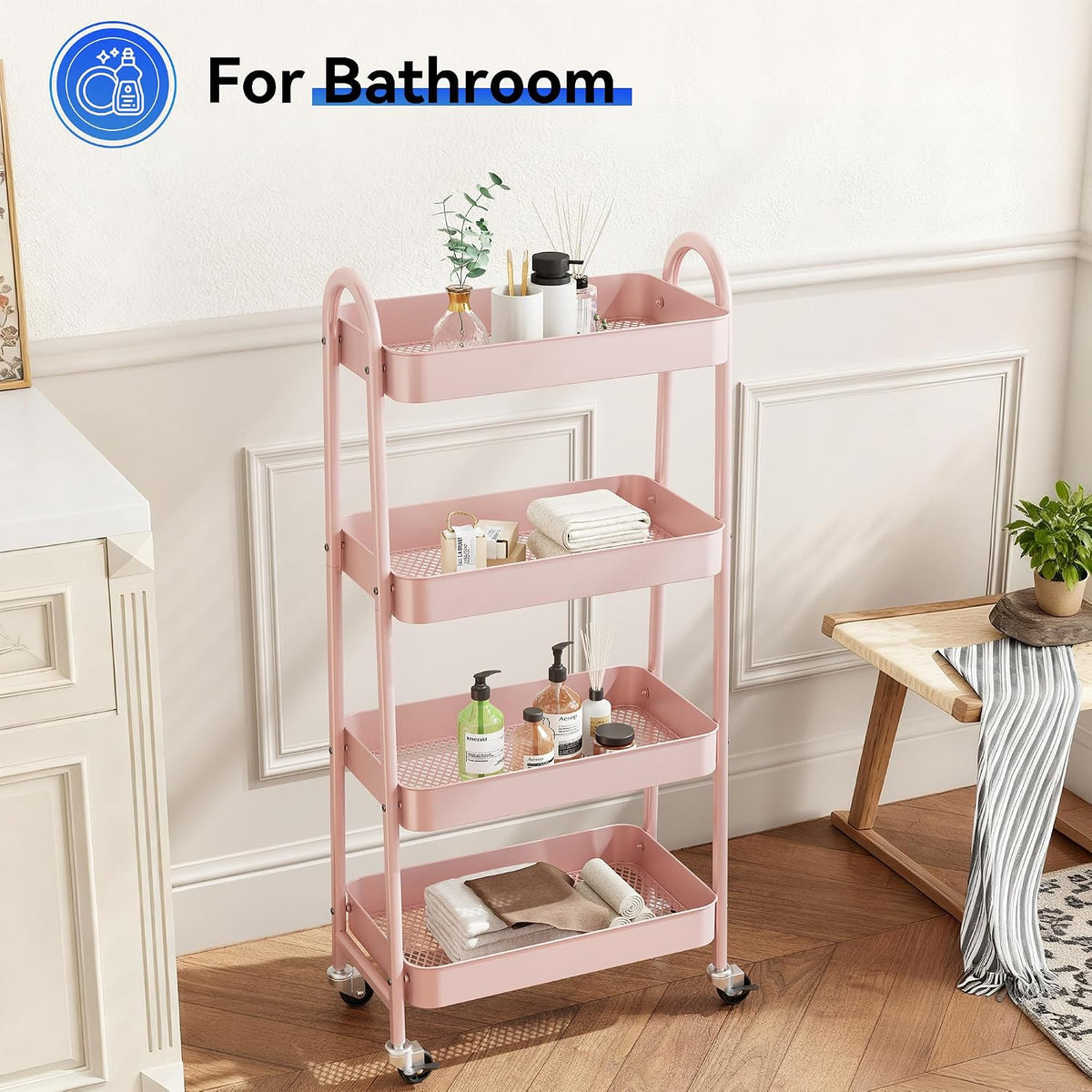 NEWBULIG 4-Shelf Metal Rolling Storage Utility Cart with Lockable Wheels