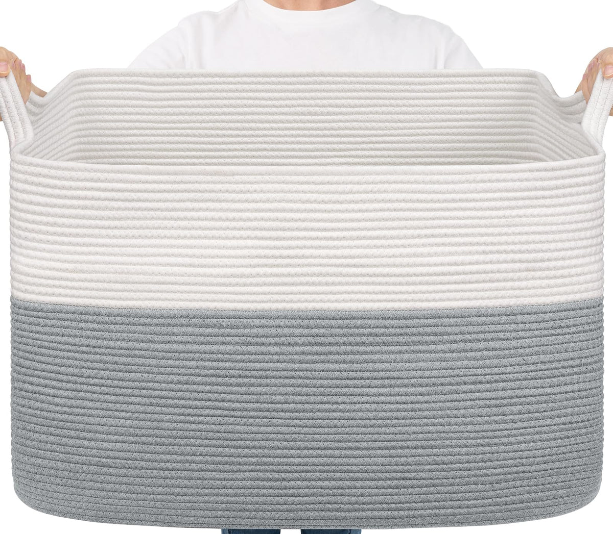 Goodpick Large Woven Rope Blanket Basket, Rectangle, Black, 75L