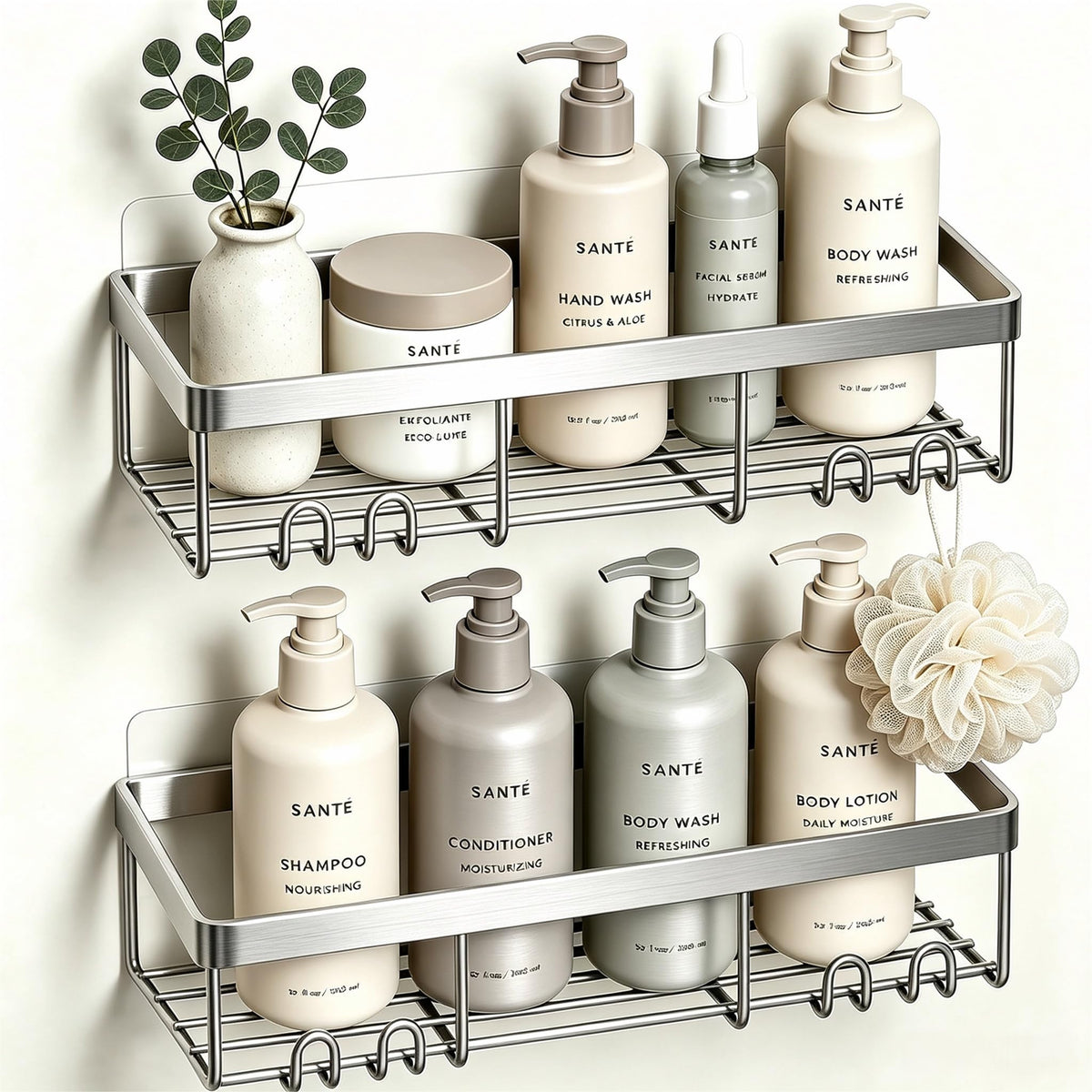 Moforoco Suction Cup Shower Caddy Shelf Organizer Rack, Black Bathroom Shelves Basket, Home Farmhouse Wall Inside Organization and Storage