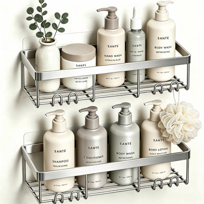 Moforoco Suction Cup Shower Caddy Shelf Organizer Rack, Black Bathroom Shelves Basket, Home Farmhouse Wall Inside Organization and Storage