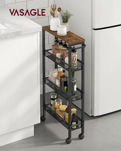 VASAGLE 4-Tier Slim Rolling Storage cart with Wheels, 5.1 Inches, Metal