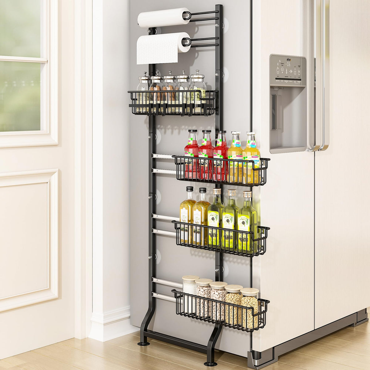 BUKFEN 6-Tier Slim Corner Shelf, Spice Rack Narrow Storage Next to Fridge