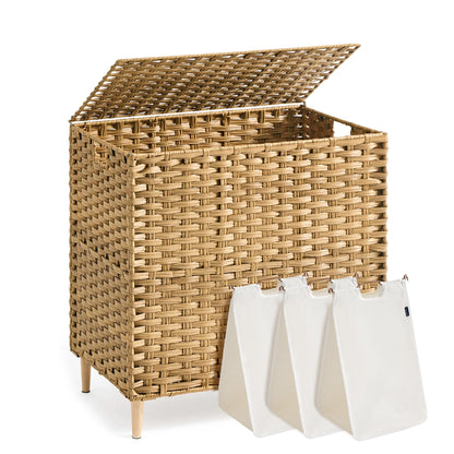 SONGMICS Laundry Hamper with Lid, PE Rattan, 25 Gallons (95 L)