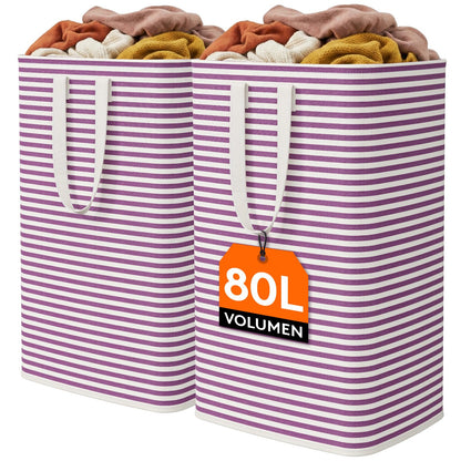 Lifewit 80L Large Laundry Baskets, Laundry Hampers Bags, 2 Pack, Grey