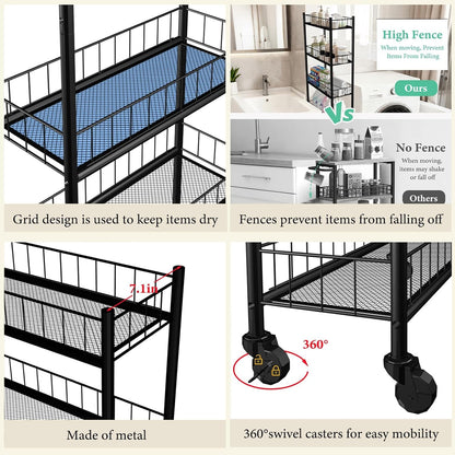 Utility Slim Storage Cart 6 Tier Narrow Metal Frame Carts