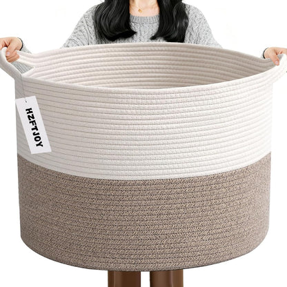 Large Woven Blanket Basket,65L Cotton Rope Laundry Basket