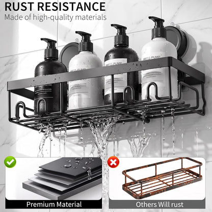 Moforoco Suction Cup Shower Caddy Shelf Organizer Rack, Black Bathroom Shelves Basket, Home Farmhouse Wall Inside Organization and Storage
