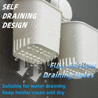 HOME&I Suction Cup Toothbrush Holder for Shower Wall, Drill-Free Self-Draining Bathroom Organizer, Removable Wall Mounted Storage for Toothpaste, Razor & Accessories