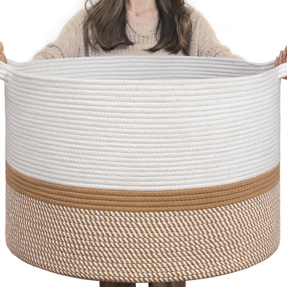 INDRESSME XXXLarge Woven Rope Blanket Basket Living Room Brown, 90L