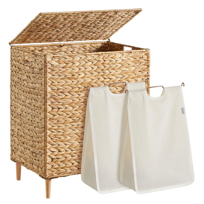 SONGMICS Laundry Hamper With Lid, 130 L Wicker Handwoven Water Hyacinth