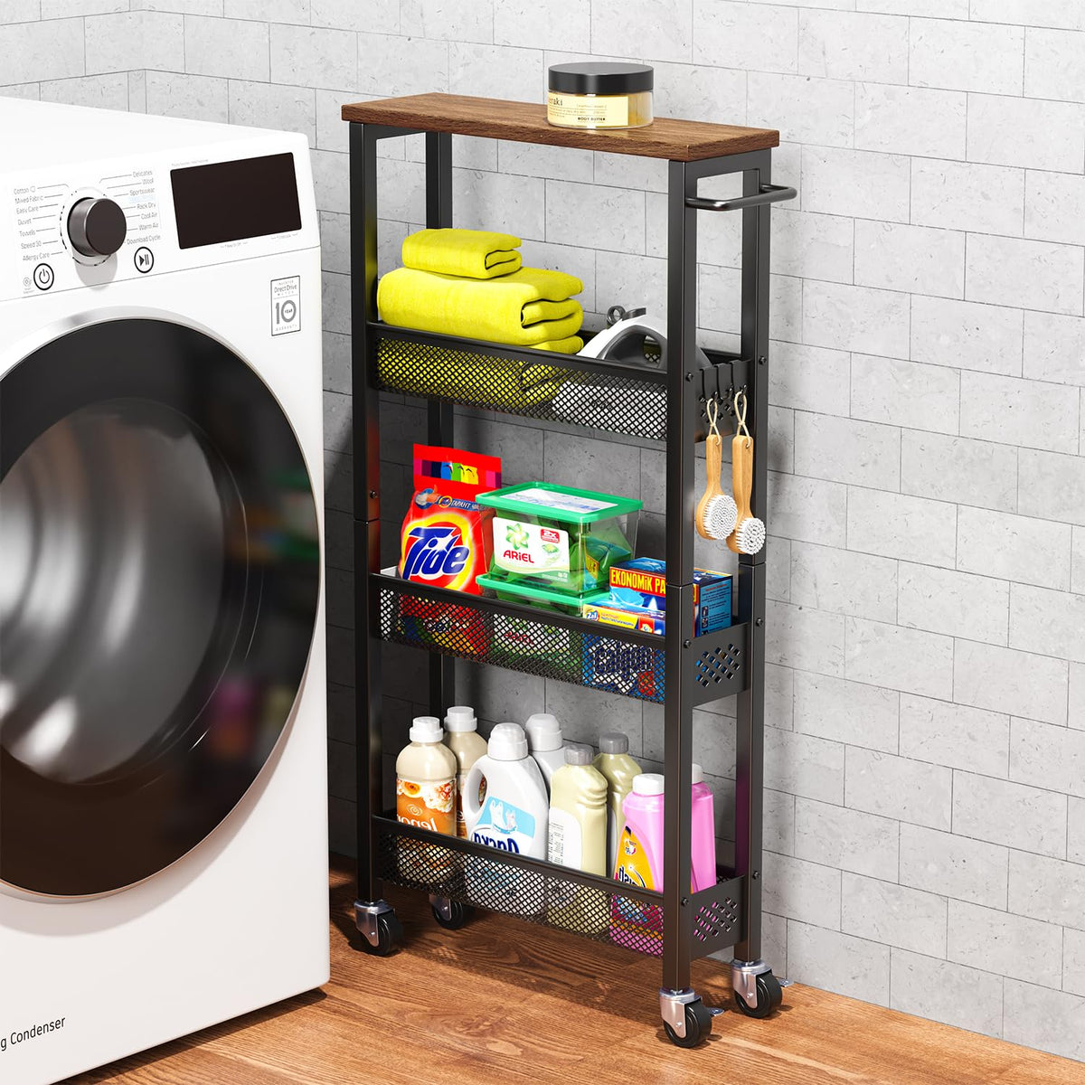 XYZLVSI Utility Slim Storage Cart, 4 Tier Kitchen Narrow Shelf on Wheels