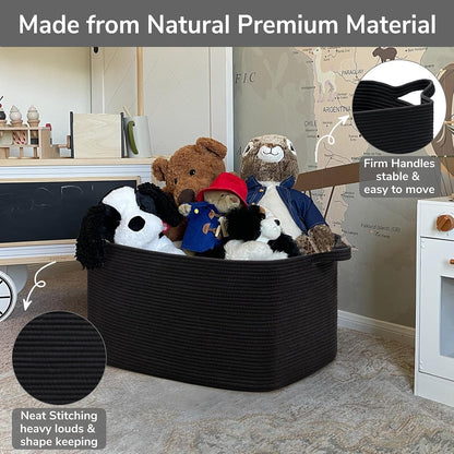 Goodpick Large Woven Rope Blanket Basket, Rectangle, Black, 75L