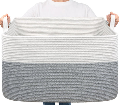Goodpick Large Woven Rope Blanket Basket, Rectangle, Black, 75L
