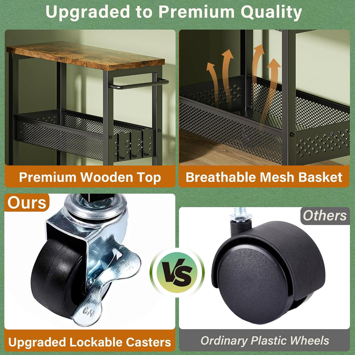 OKZEST 4-Tier Slim Rolling Storage Cart for Kitchen, Laundry Room, Bathroom