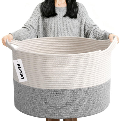 Large Woven Blanket Basket,65L Cotton Rope Laundry Basket