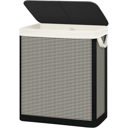 STO STO 2 Section Laundry Hamper with Lid, 140L Steel-Frame Double Laundry Hamper with Removable Washable Liner, Breathable Large Laundry Basket for Bedroom, Bathroom, Laundry Room, Dorm, Closet