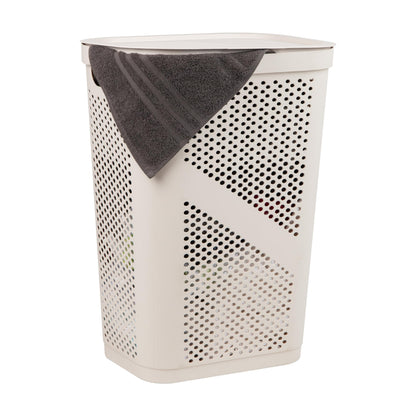 Mind Reader Slim Laundry Hamper with Lid, 60L Ventilated Clothes Baskets, Tapered Design for Bathrooms, Closets, Plastic, Set of 2, Black