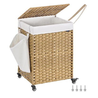 SONGMICS Rolling Laundry Hamper with Lid, 140 L Synthetic Rattan