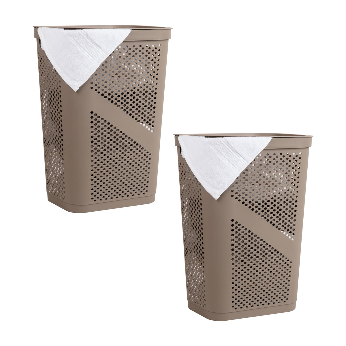 Mind Reader Slim Laundry Hamper with Lid, 60L Ventilated Clothes Baskets, Tapered Design for Bathrooms, Closets, Plastic, Set of 2, Black