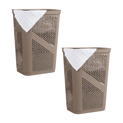 Mind Reader Slim Laundry Hamper with Lid, 60L Ventilated Clothes Baskets, Tapered Design for Bathrooms, Closets, Plastic, Set of 2, Black