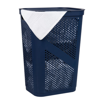 Mind Reader Slim Laundry Hamper with Lid, 60L Ventilated Clothes Baskets, Tapered Design for Bathrooms, Closets, Plastic, Set of 2, Black