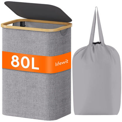 Lifewit 105L Large Laundry Basket with Lid, Removable Bags, Green