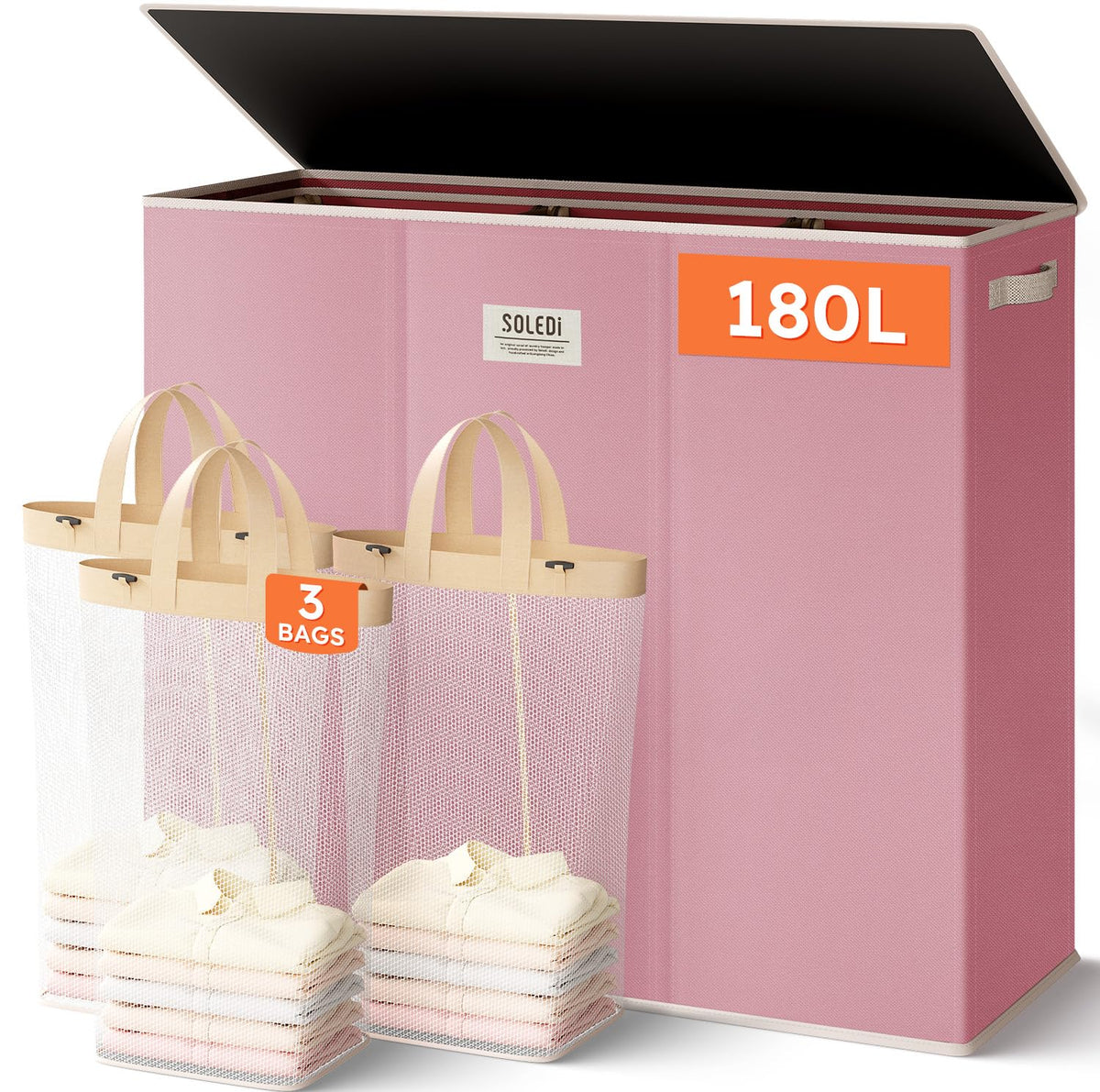 SOLEDI Large Laundry hamper 3 Section with Laundry Bag, XL Clothes Basket
