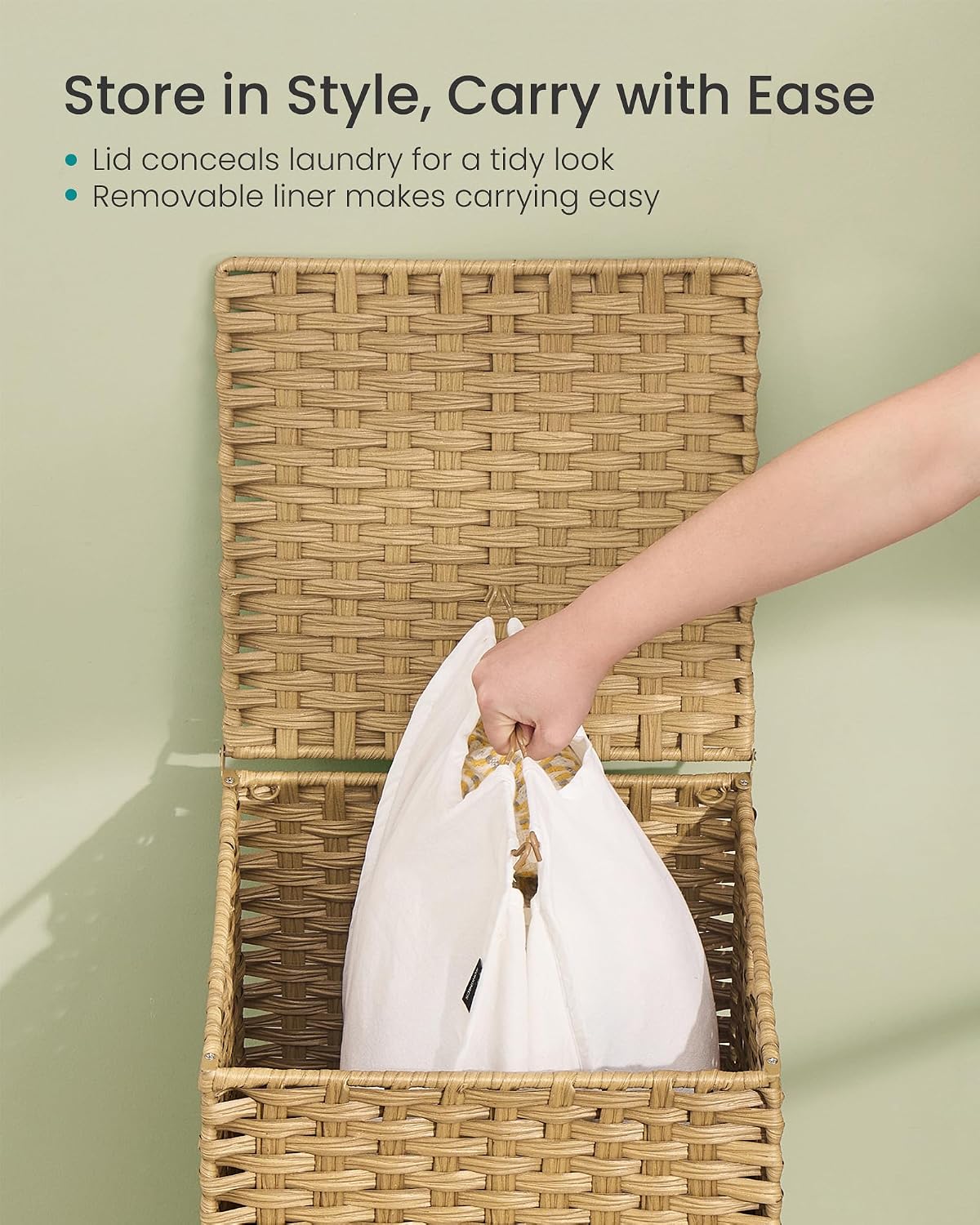 SONGMICS Laundry Hamper with Lid, PE Rattan, 25 Gallons (95 L)