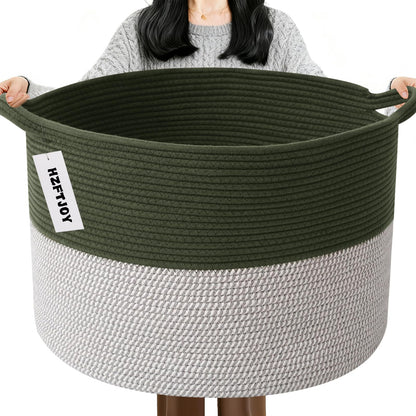 Large Woven Blanket Basket,65L Cotton Rope Laundry Basket