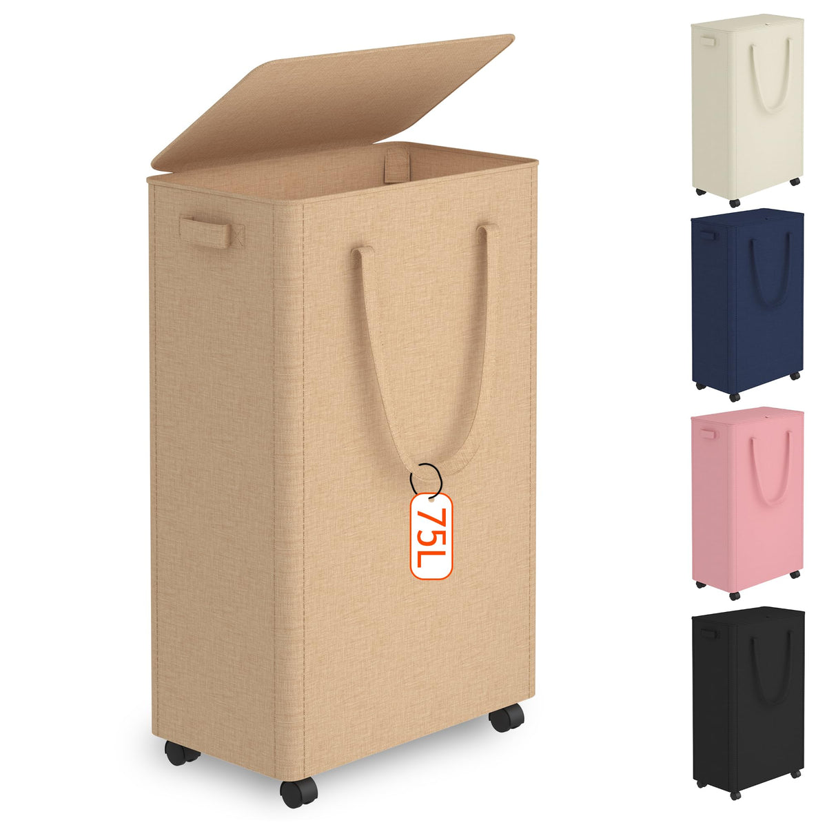 Slim Laundry Hamper with Wheels,20 Gal (75L) Rolling Laundry Basket with lid and wheels Clothes Hamper Foldable Tall Dirty Clothes Basket Sturdy Collapsible Clothes Hamper for Dorm,Laundry Room
