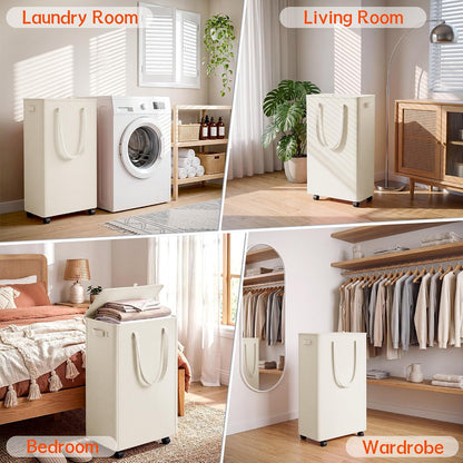 Slim Laundry Hamper with Wheels,20 Gal (75L) Rolling Laundry Basket with lid and wheels Clothes Hamper Foldable Tall Dirty Clothes Basket Sturdy Collapsible Clothes Hamper for Dorm,Laundry Room