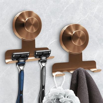 Suction Cup Razor Holder for Shower,Heavy-Duty 7KG Suction Hooks for Razor,Towel,Loofah,Removable Damage-Free Metal Shower Hook,Shaver Holder,2 Pack(Brushed Silver)